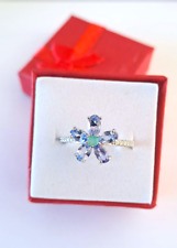 Bague émeraude et tanzanite argent 925 fleur T 54 +