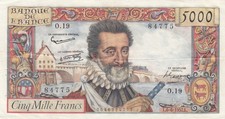 5000 Francs - Henri IV - 1957 - Série O.19
