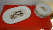 12 assiettes et plat porcelaine décor poisson vignaud limoges