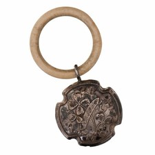 Ancien Hochet Bébé en Argent Massif à Décor de Trèfle à 4 Feuilles vers 1900