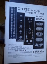 bijoux BURMA + CHRISTOFLE + TSF SFAR S8 publicité papier ILLUSTRATION 1932