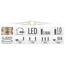 S.i.a. Lumières de Noël à piles en fil d'argent 90 cm 10 lumières LED
