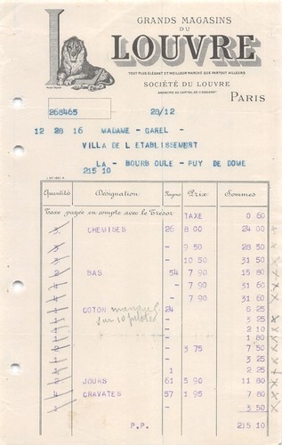 1916 grands magasins louvre - magasins, du