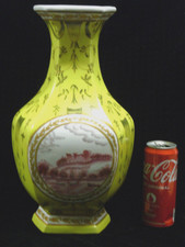 ANCIEN GRAND VASE PORCELAINE JAUNE A 6 PANS HEXAGONALE ASIATIQUE CHINE CHINESE