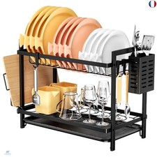 Fousenuk Égouttoir Vaisselle Cuisine à 2 Niveaux, Noir, sur Evier, avec bac R