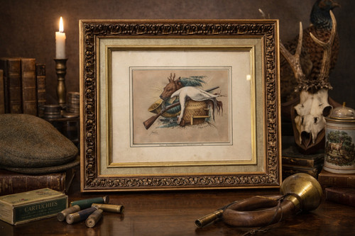 Gravure ancienne chasse xixe - gravure,