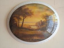 Tableau Peint Paysage Flamand HUILE SUR Médaillon CADRE BEIGE OR 50x60 CM