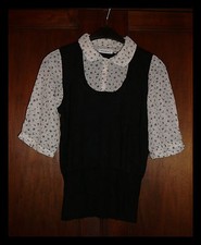 Craquant/Pull/Chemise 2 en 1/Noir/Ecru Fleuri/Stretch/Col Claudine/Mode, 40/42