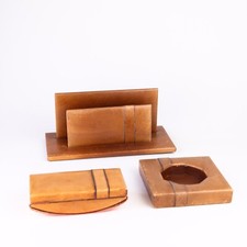 Set de Bureau Cuir, Porte Lettres Vide Poche, marque Le Tanneur, Années 70