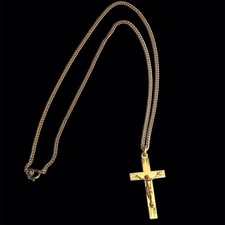 Superbe  Croix Pendentif Et Chaîne - Crucifix - Plaqué Or