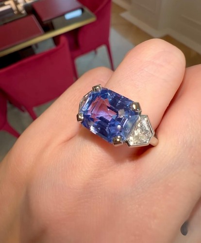 Bague saphir bleu - , taillé