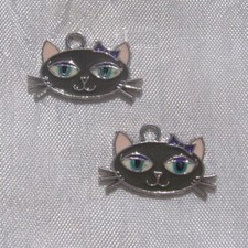 LOT DE 2 BRELOQUES CHAT PENDENTIFS EMAIL MARRON METAL ARGENTE 23x14mm *B384