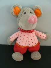 O1. DOUDOU PELUCHE SIGIKID SOURIS ROSE ROUGE GRIS FOULARD POIS 27cm EXCELL. ETAT