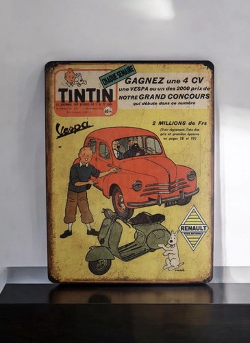 Plaque métal tintin renault - métal,