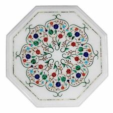 12 " Marbre Coin Table Top Demi Précieux Pierres Floral Artisanat Inlay Travail