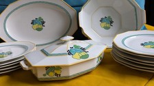 Service ART DECO Porcelaine LIMOGES A. LANTERNIER & co / Fruits Jaune Vert