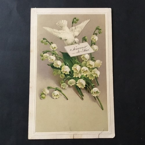 Cpa gaufrée colombe muguet - cpa,