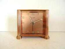 Réveil Doré Or Rose Cyma Amic 10 Rubis / 1970's Suisse