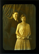 PHOTO ANCIENNE SUR VERRE Portrait Studio Rideau Famille Couple éventail (13x18)