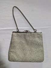 Pochette de soirée vintage. Petit sac femme pailleté argenté 