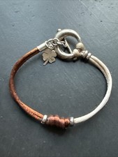 Ancien Bracelet Gourmette En Argent Massif Silver Maille chaine cuirs trèfles 