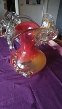 magnifique  grand vase pate de verre  soufflet bouche verrerie d'art  xxe