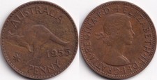 1 Penny 1955 Australie Australia Elizabeth II - Kangourou