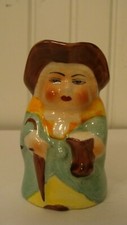 Vintage British Miniature Toby Mug Englishwoman Holding Stein & Umbrella 3" tall