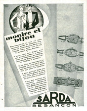Publicité ancienne montre Sarda Besançon 1929 issue de magazine