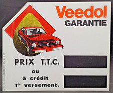 Plaque publicitaire en plastique VEEDOL garantie vente voiture 1970-80 - 30x25cm