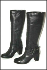 ANDRE  Bottes à Talons Cuir Noir Bouts Ronds T 38 TTBE