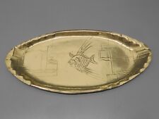 -JOLI ANCIEN PLAT LAITON forme OVALE Signé LOYS PARIS UN POISSON AU CENTRE   D