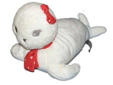 Doudou Peluche Phoque blanc Otarie blanche Orchestra Echarpe rouge 38 cm