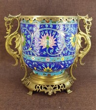 Superbe Rare Gros Cache-pot Emaux monture bronze dragons 19ème à identifier +++