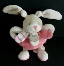 C. DOUDOU ET COMPAGNIE HOCHET LAPIN CELESTINE rose blanc grelot 16cm - TBE