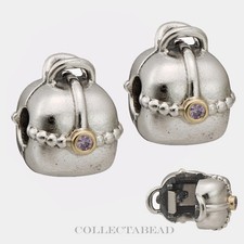 Authentic Pandora Sterling Silver &14K Purple Amethyst Purse Clips (2) 790597ACZ