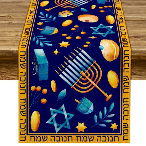 Hanukkah table runner menorah - table,