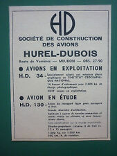 9/1961 PUB SCA HUREL-DUBOIS MEUDON VILLACOUBLAY AVION HD.34 HD.130 AD