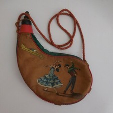 Gourde cuir caoutchouc vintage flamenco design XXe RECUERDO DE ESPANA N6170 