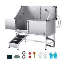 VEVOR Baignoire de Chien Animaux Compagnie Acier Inox 150 cm Filtre Rampe Gauche