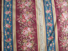 COUPON DE TISSU RAYURES FLEURIES  MOTIFS FOND  BLEU ROUGE - 55 cm X 85 -TIS 124