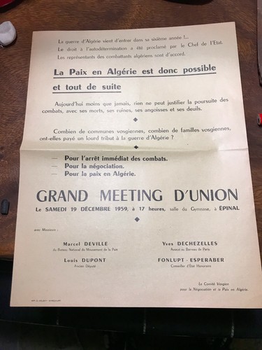 Tract paix algérie epinal - tract,