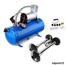 12/24V Klaxon A Air Double Trompette Chrome 130dB + Compresseur 150psi 6L