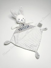 Doudou Plat/Mouchoir Lapin Gris Bleu Blanc Rayé Trop Mimi Mots D'enfants Leclerc