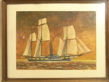 ANCIEN DESSIN AQUARELLE BATEAU VOILIER DORFER CADRE TABLEAU
