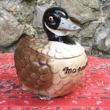 Vintage French Canadian Goose Table Scrap Jar Cookie Pottery Ceramic