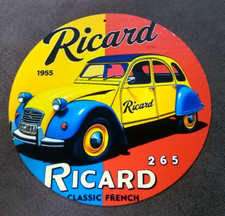 Plaque métal vintage 2 Cv Ricard 20x20 ronde Neuve