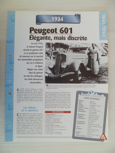Carte fiche auto peugeot - carte,
