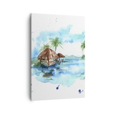 Impression sur Toile 70x100cm Tableaux Image Photo Tropiques eau bungalow rivage