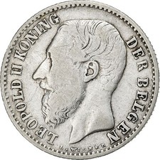 [#197735] Belgium, Leopold II, Franc, 1887, Silver, VF, KM:29.1